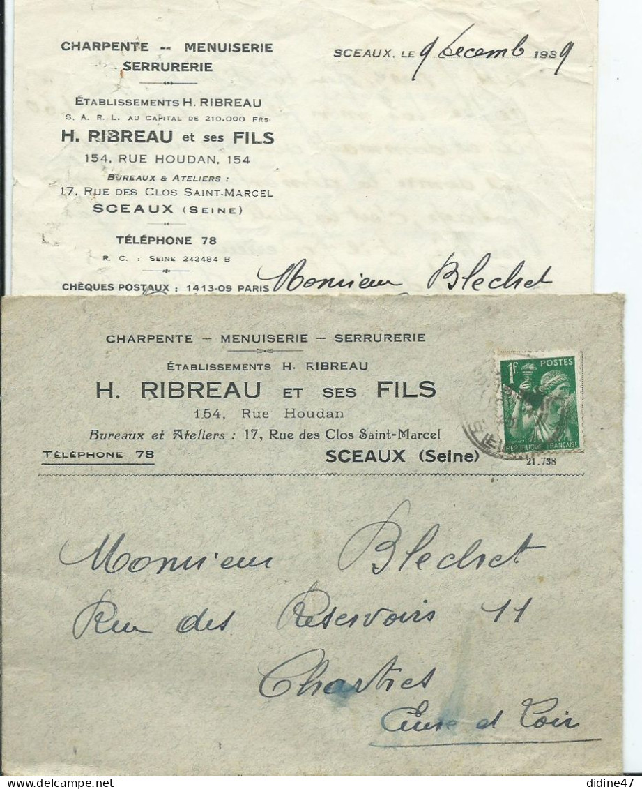 LETTRE Avec En-tête H. RIBREAU - Charpente, Menuiserie - SCEAUX - 1921-1960: Période Moderne