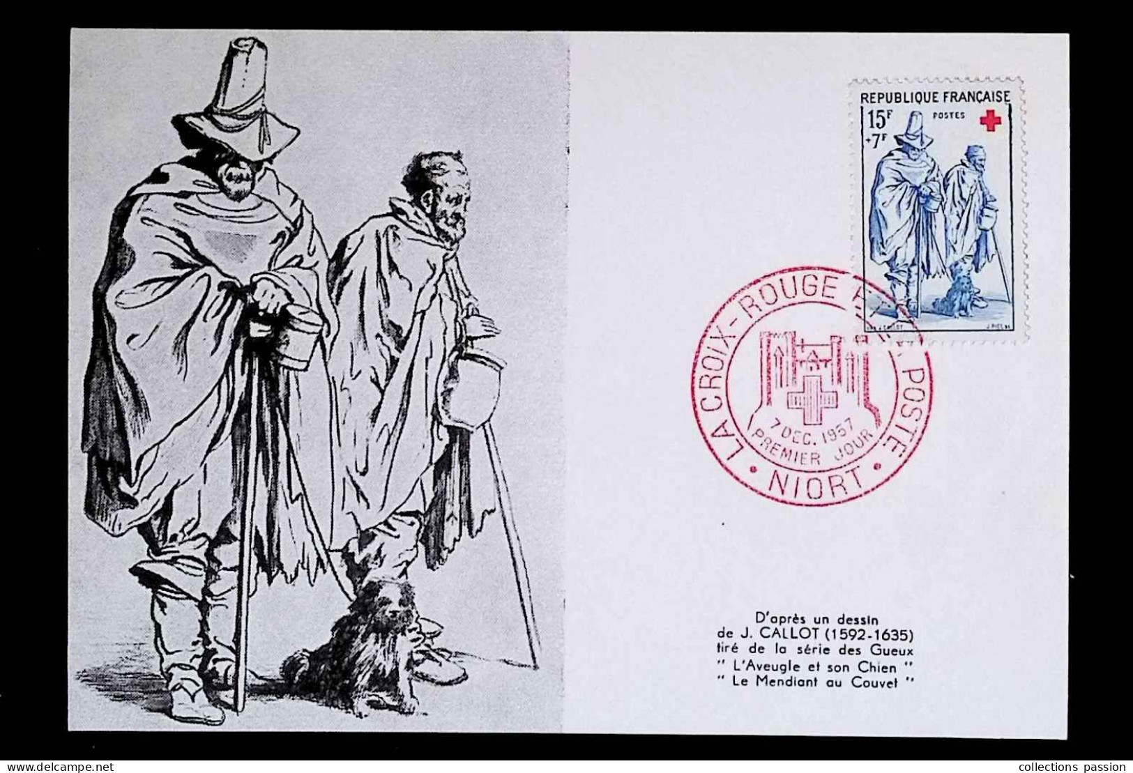 CL, Carte Maximum, Niort, 7 Dec. 1957, La Croix Rouge Et La Poste, Dessin De J. Callot, L'aveugle Et Son Chien - 1950-1959