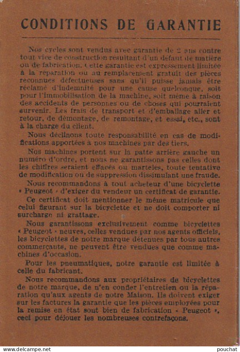 XXX -(25) CERTIFICAT DE CONFORMITE CYCLES PEUGEOT S. A. A VALENTIGNEY - BEAULIEU LE  02/03/1948   - 1900 – 1949
