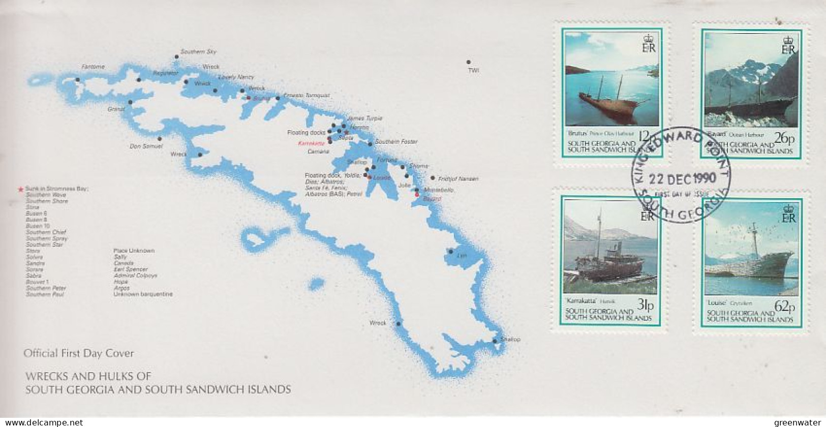 South Georgia 1990 Wrecks And Hulks  4v FDC (GS210) - South Georgia