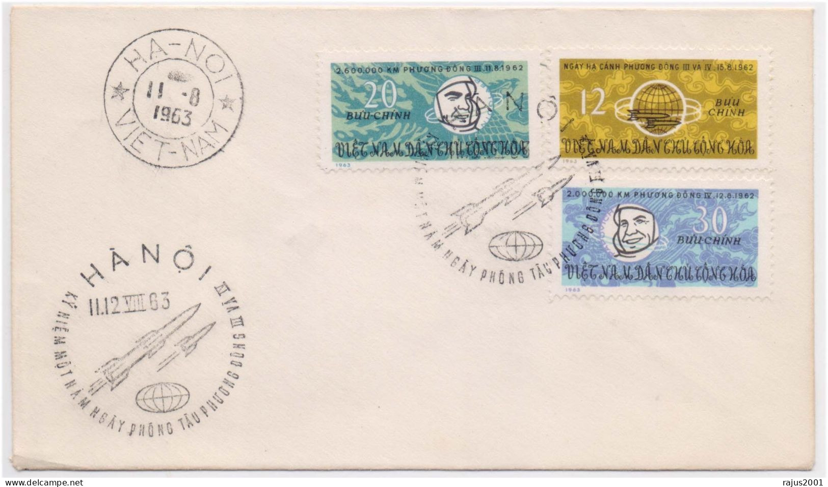 1st Anniversary Team Manned Space Flight, Soviet Cosmonaut, Rocket, Space Exploration, Astronaut, Astronomy Vietnam FDC - Astronomy