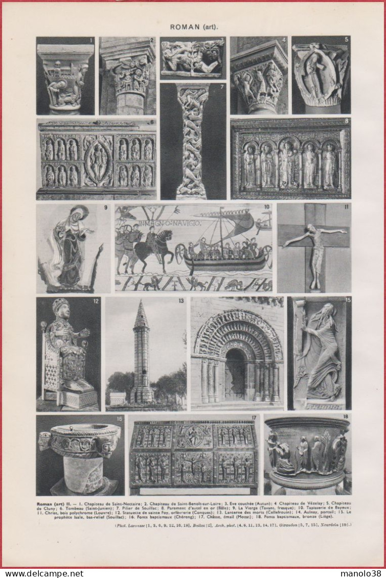 Art Roman: Architecture, Objet D'art Etc... Divers Vues. Religion. Larousse 1948. - Historical Documents