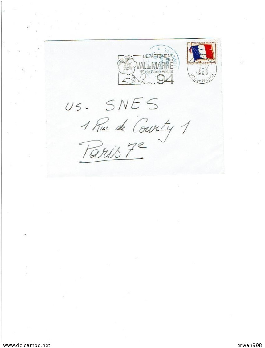 94 ARCUEIL Code Postal 94 Timbre FM YT13 Tampon Labo Central De L'armement (LCA) Fort De MONTROUGE  1194 - 1961-....