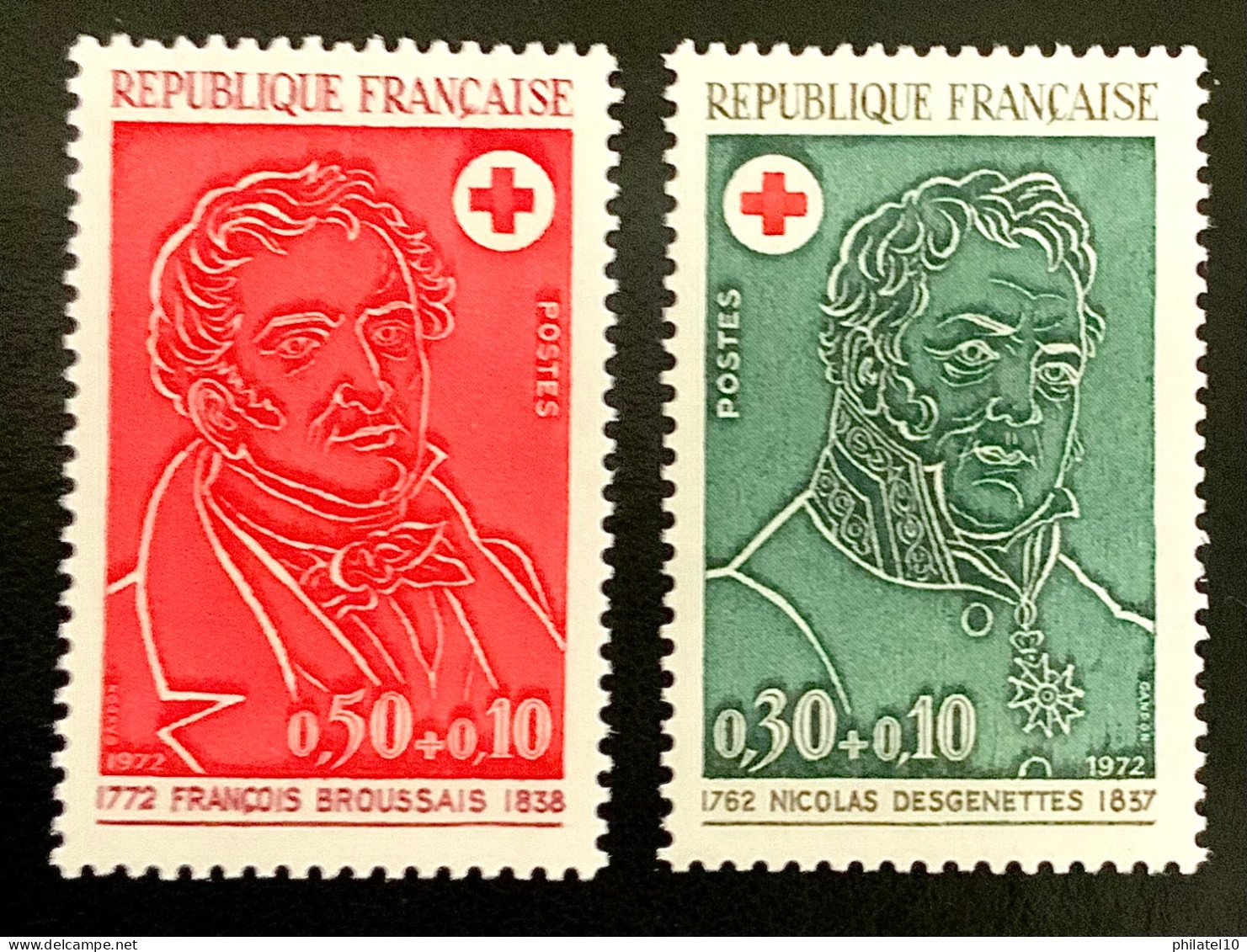 1972 FRANCE N 1735/36 CROIX ROUGE NICOLAS DESGENETTES - FRANÇOIS BROUSSAIS - NEUF** - Nuevos