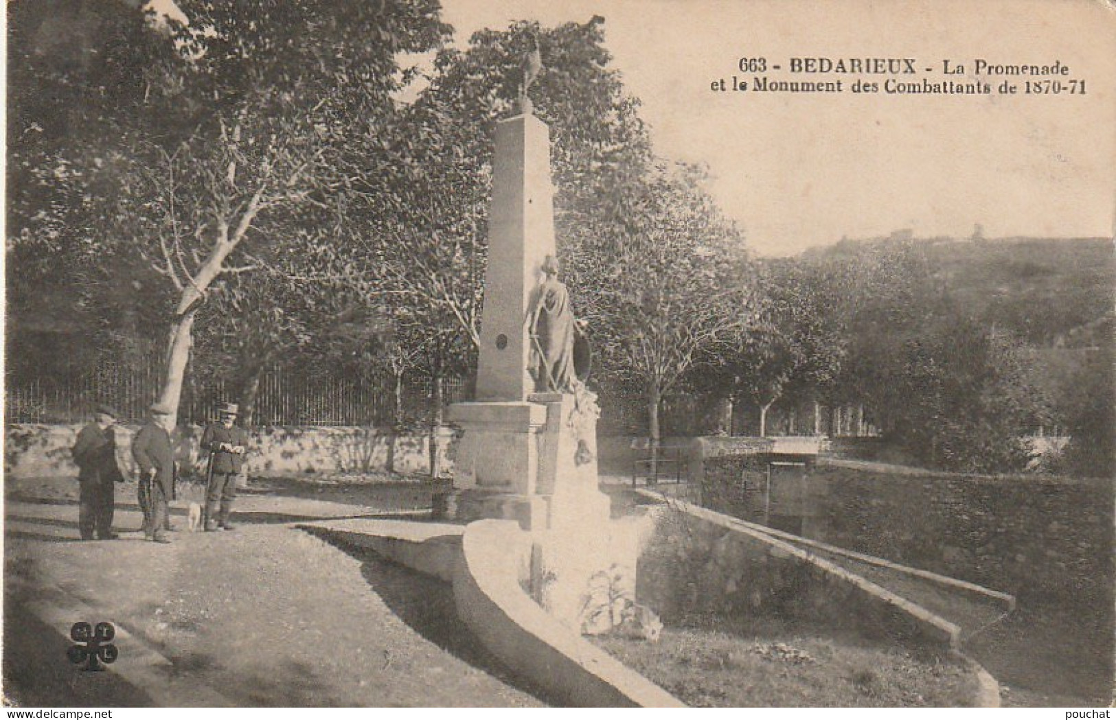 XXX -(34) BEDARIEUX - LA PROMENADE ET LE MONUMENT DES COMBATTANTS DE 1870/71 - TAMPON REGIMENT D' INFANTERIE - 2 SCANS - Bedarieux