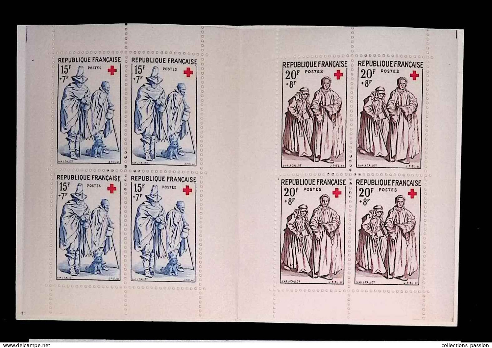 CL, Carnet, Croix Rouge, 1957, 82 Blocs De 4 Timbres, 8 Timbres, Jacques Callot, 2 Scans - Rotes Kreuz