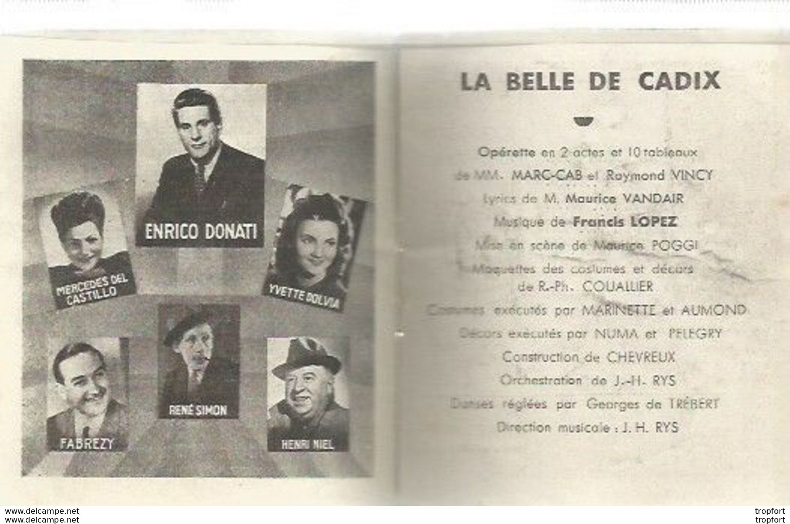 BB / Vintage / Old French Program Theater 1946 // Programme Théâtre La Belle De CADIX // Lopez DONATI Sol Rocca FABRZY - Programmes