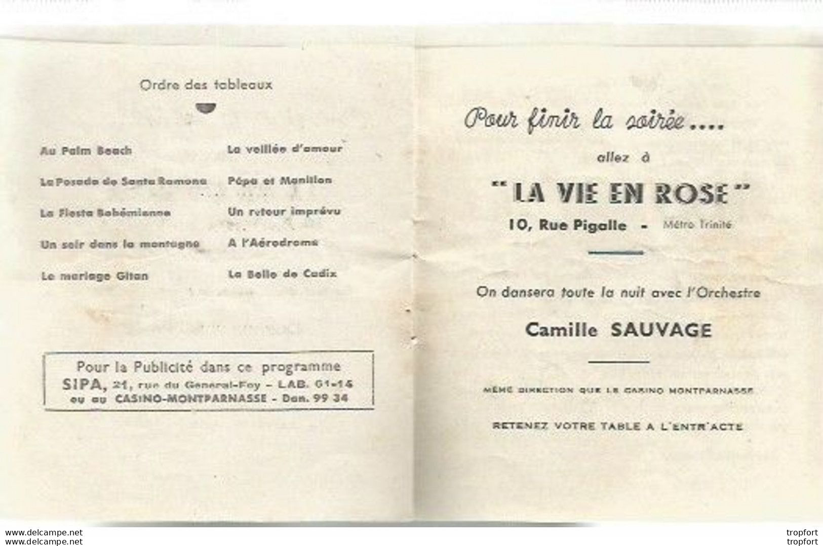 BB / Vintage / Old French Program Theater 1946 // Programme Théâtre La Belle De CADIX // Lopez DONATI Sol Rocca FABRZY - Programas