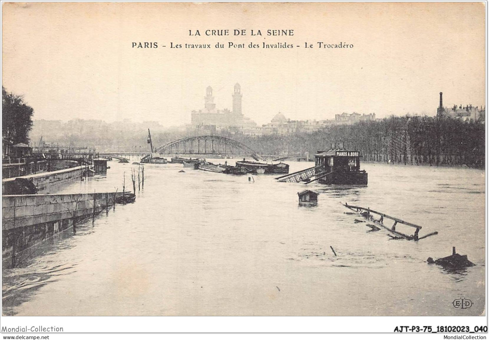 AJTP3-75-0313 - INNONDATION - Les Travaux Du Pont Des Invalides  - Paris Flood, 1910
