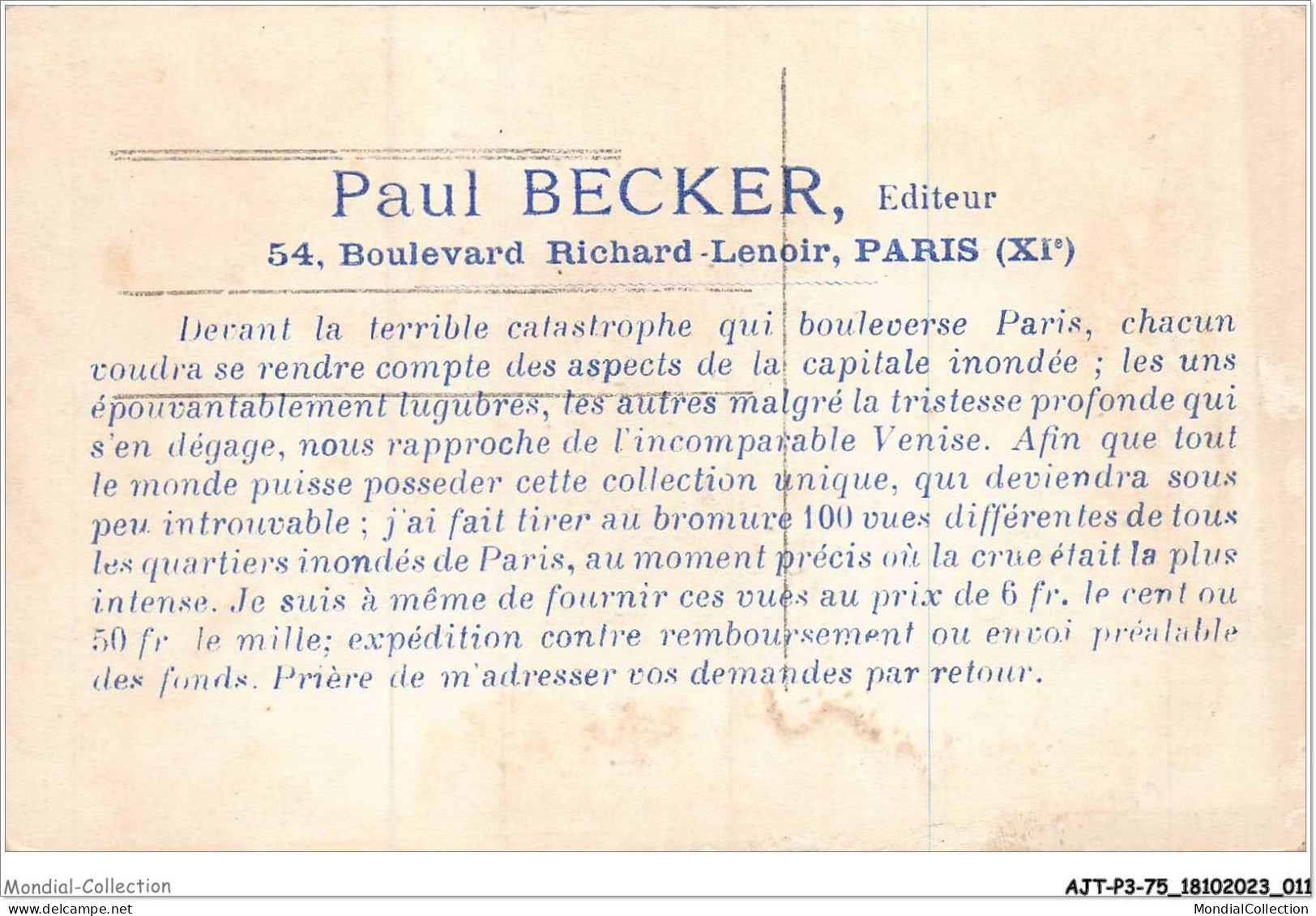 AJTP3-75-0298 - INNONDATION - Rue De Bercy - Coté Ouest  - De Overstroming Van 1910