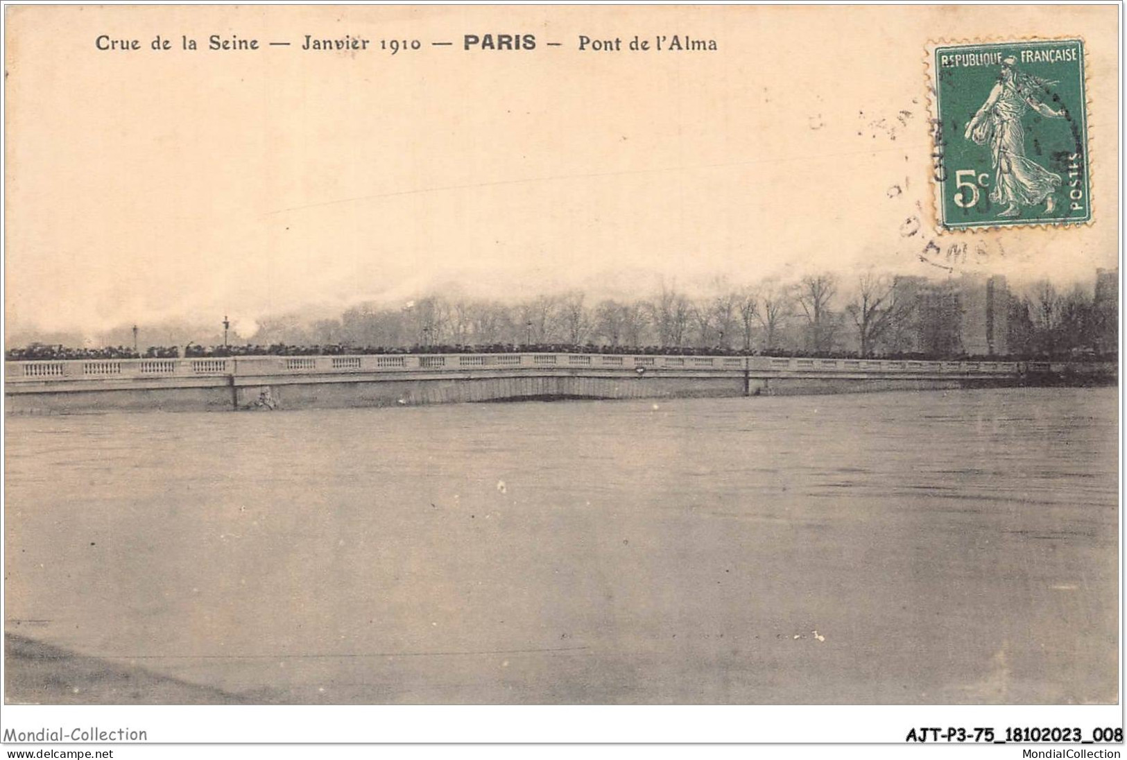 AJTP3-75-0297 - INNONDATION - Pont D'Alma  - Paris Flood, 1910