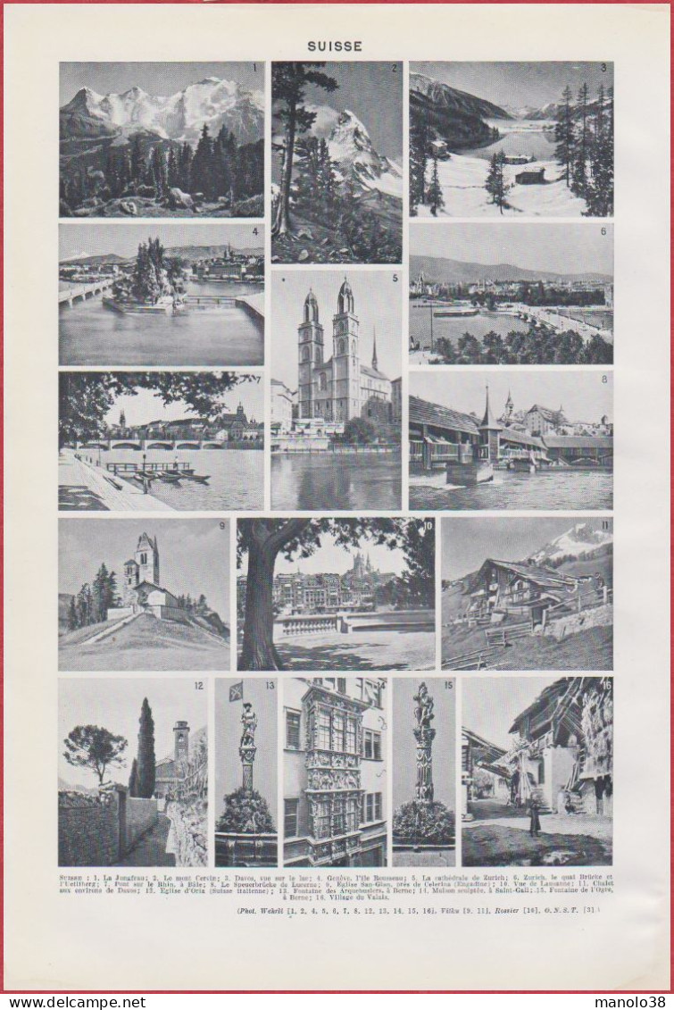 Carte De La Suisse Avec Chemin De Fer, Route Pastorale. Carte Des Langues Et Religions... Divers Vues. Larousse 1948. - Documents Historiques