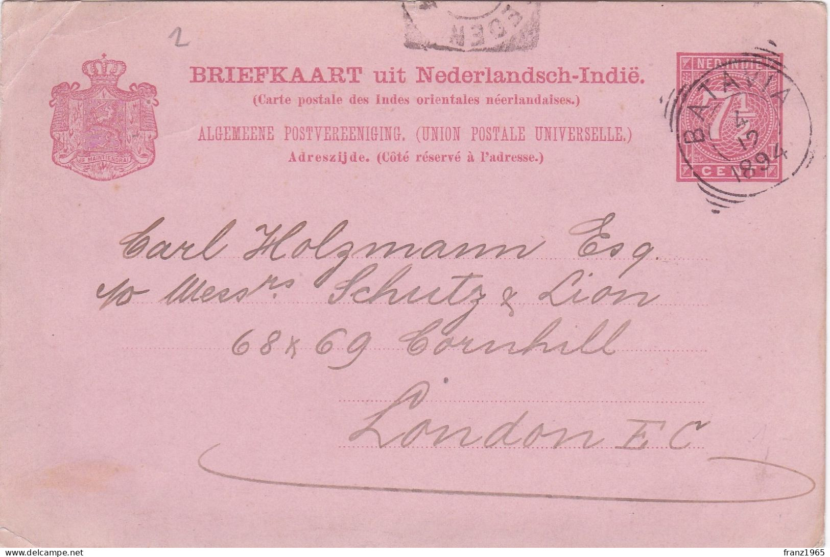 Briefkaart - Batavia - 1894 - Netherlands Indies