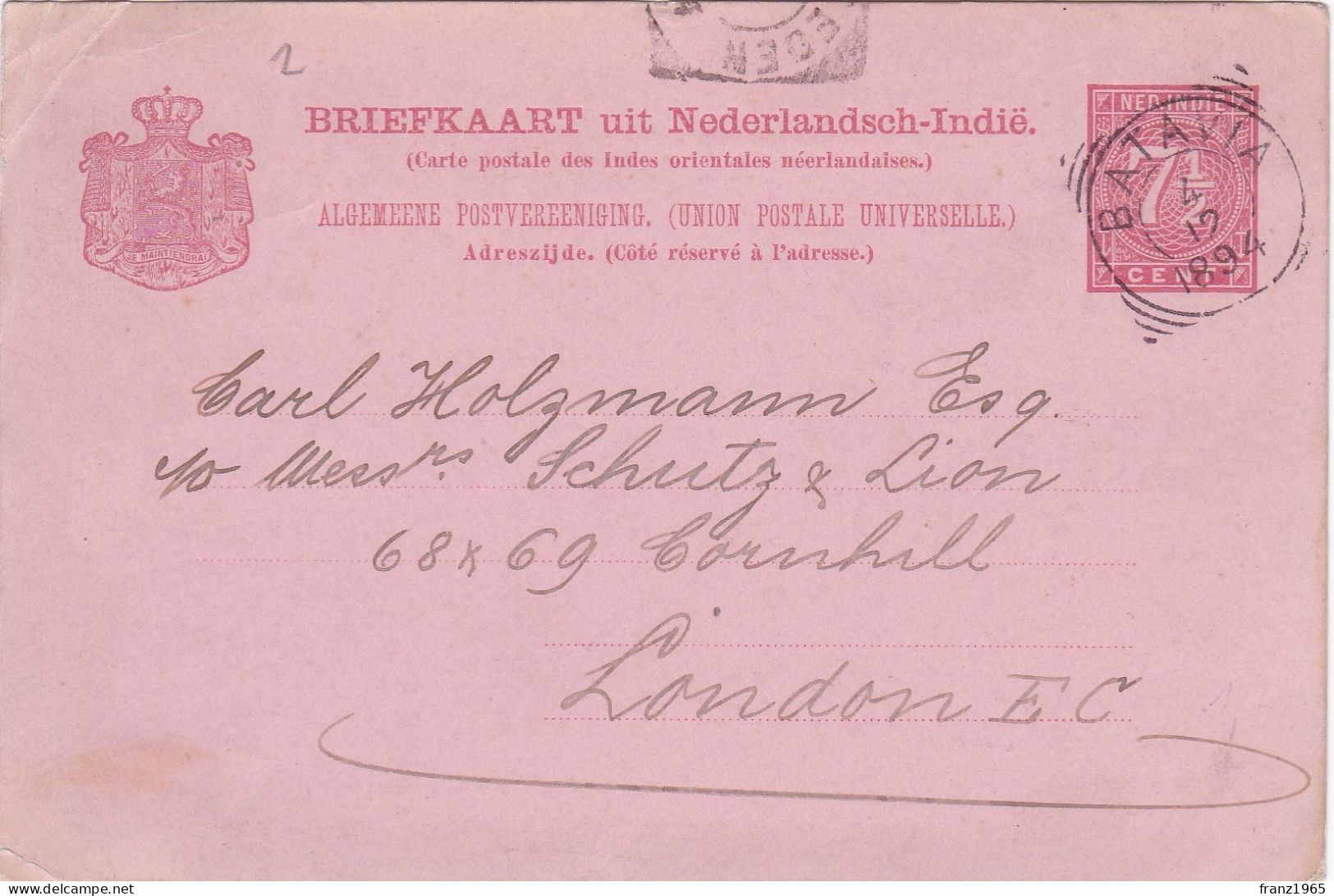 Briefkaart - Batavia - 1894 - Niederländisch-Indien