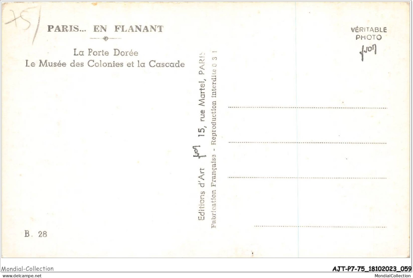 AJTP7-75-0743 - PARIS - La Prte Dorée, Le Musée Des Colonies Et La Cascade  - Panorama's