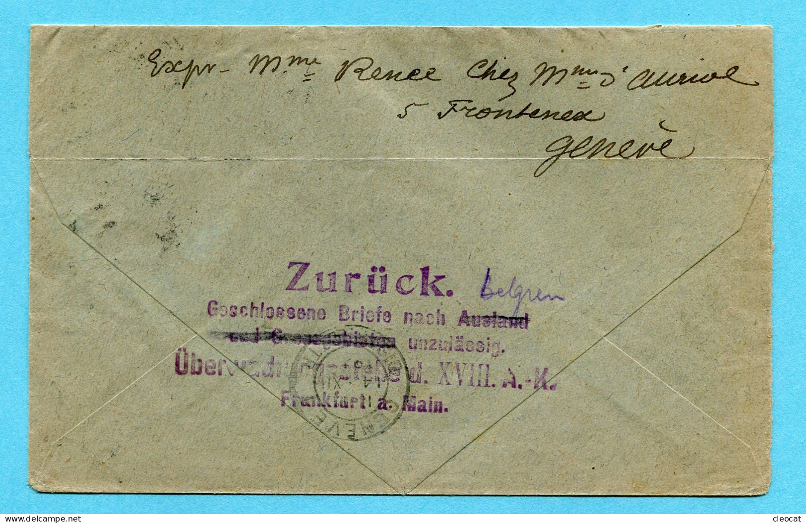 Brief Von Genève Nach Bruxelles 1917 - Unzulässig - Zurück - Lettres & Documents