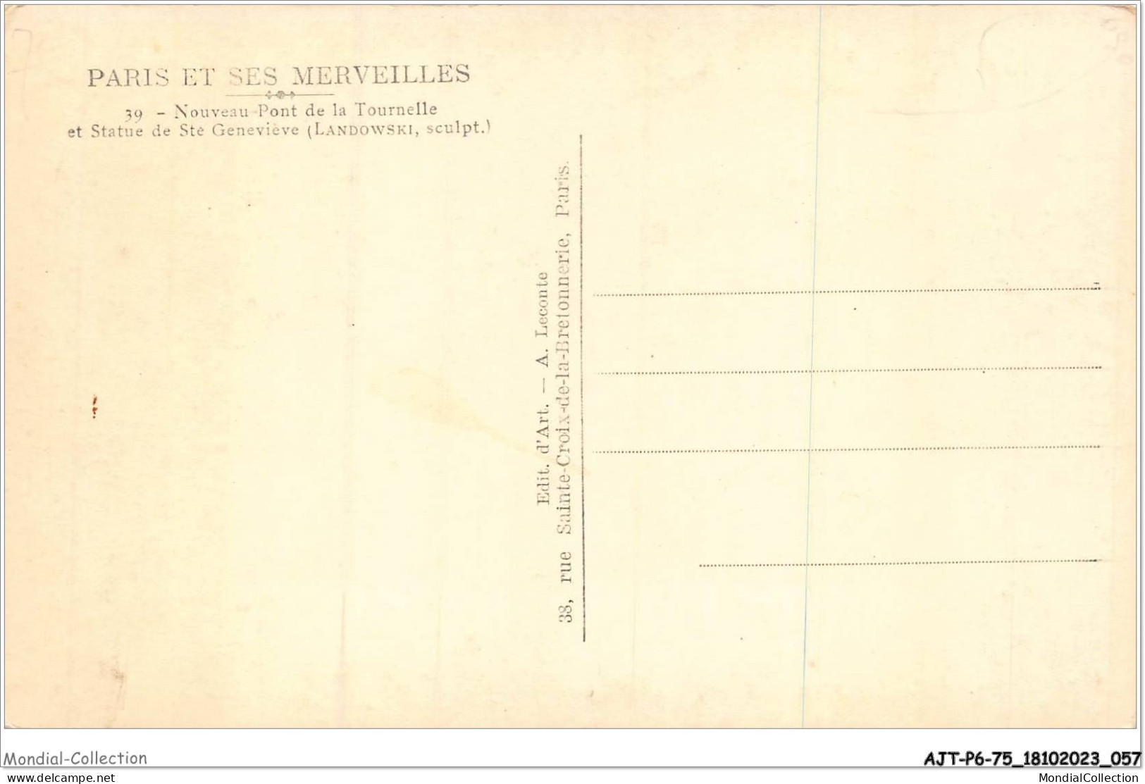 AJTP6-75-0641 - PARIS - Pont De La Tournelle Et Statut De Ste Geneviève  - Cartas Panorámicas