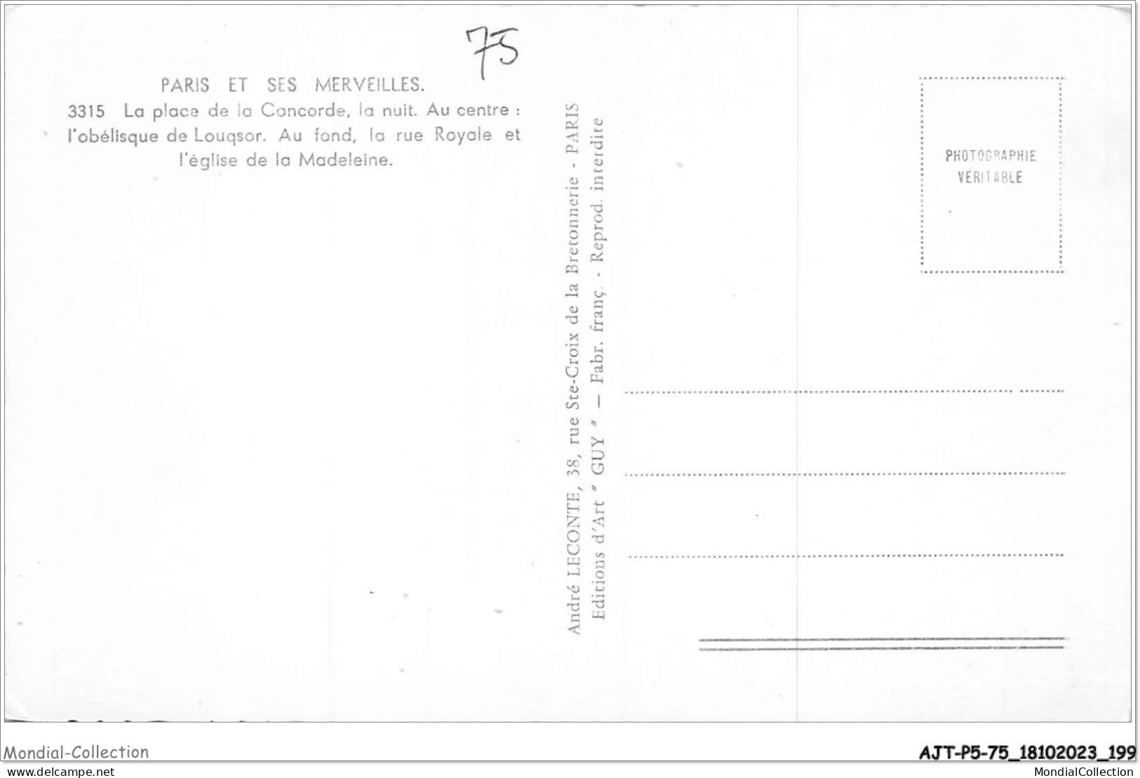 AJTP5-75-0611 - PARIS - Place De La Concorde  - Paris La Nuit