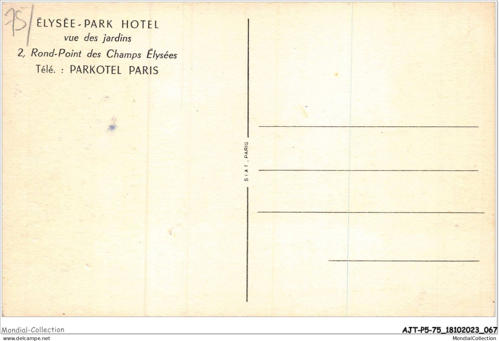 AJTP5-75-0545 - PARIS - Park Hotel, Vue Des Jardins  - Champs-Elysées