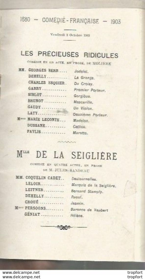 PK / Vintage // Old French Program Theater // Programme Théâtre 1903 Leconte Dussane Faylis Persoons Geniat Berr - Programs