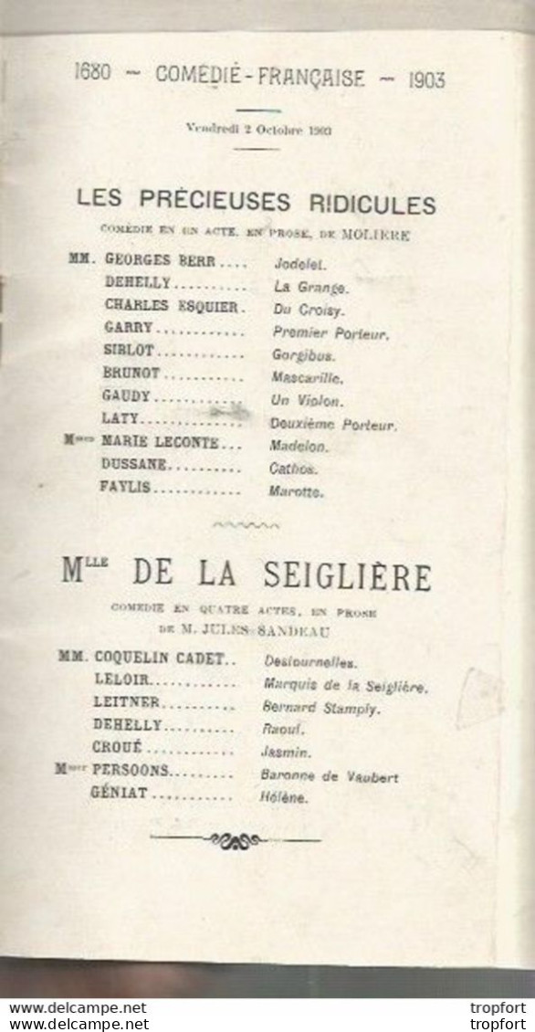 PK / Vintage // Old French Program Theater // Programme Théâtre 1903 Leconte Dussane Faylis Persoons Geniat Berr - Programma's