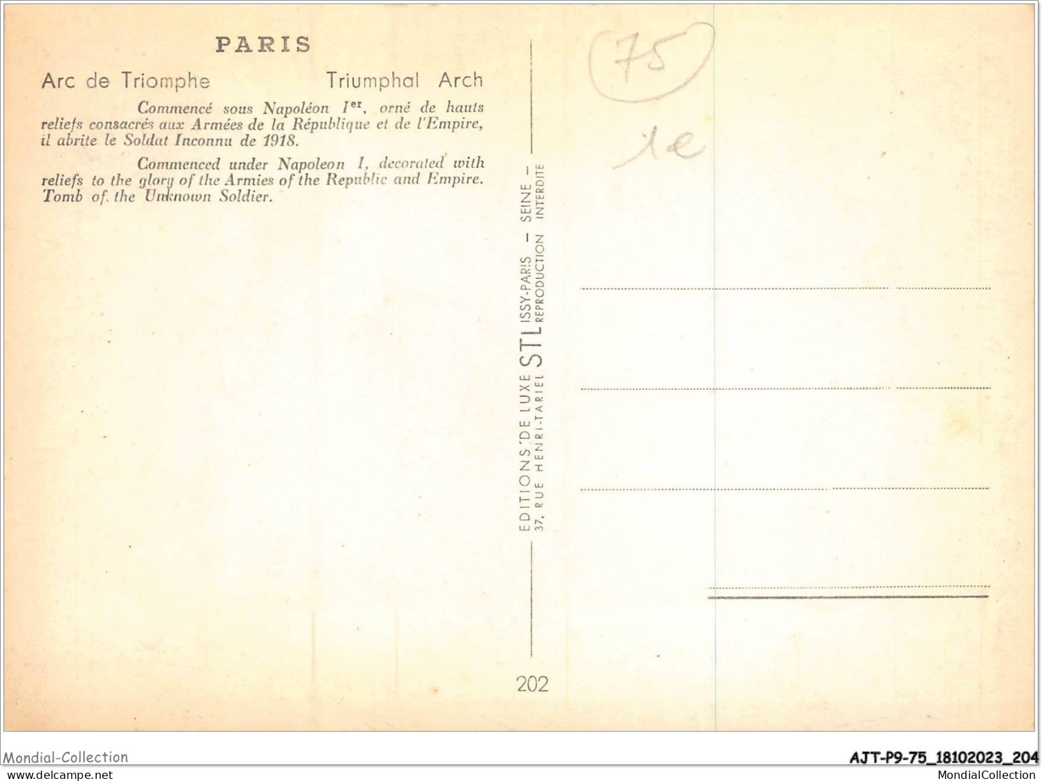 AJTP9-75-01022 - PARIS - Arc De Triomphe  - Triumphbogen