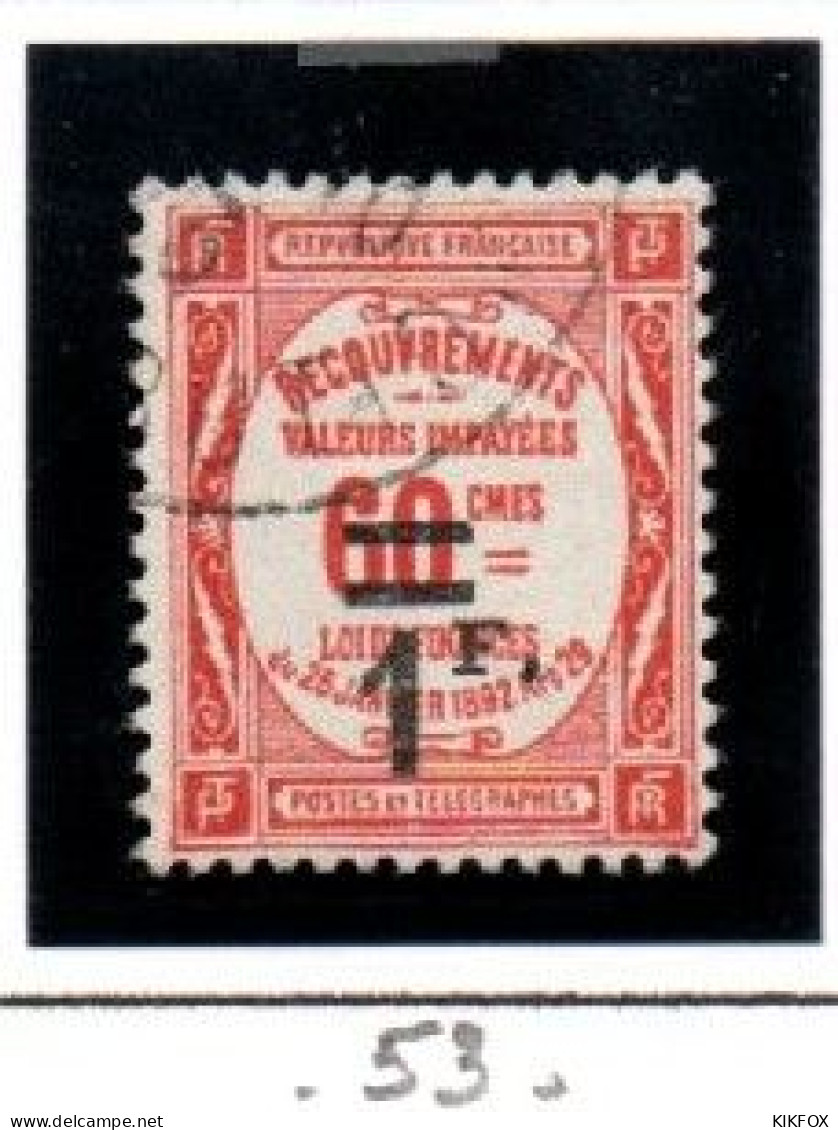 FRANCE ,FRANKREICH , 1926 ,  MI  55,  YT  53, TAXE,  1 F A 60 C , PERCEVOIR OBLITERES, GESTEMPELT - 1859-1959 Oblitérés