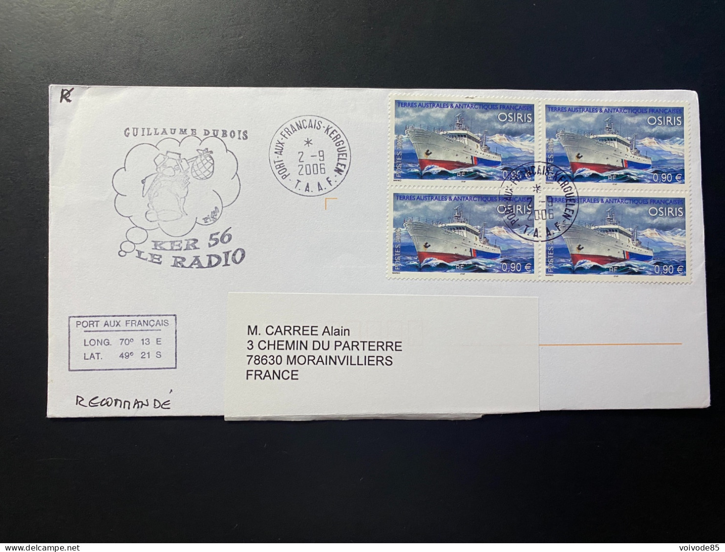 Lettre "TAAF" 02/09/2006 - 442 - TAAF - Kerguelen - Navire L'Osiris - Patrouilleur Austral - Cartas & Documentos