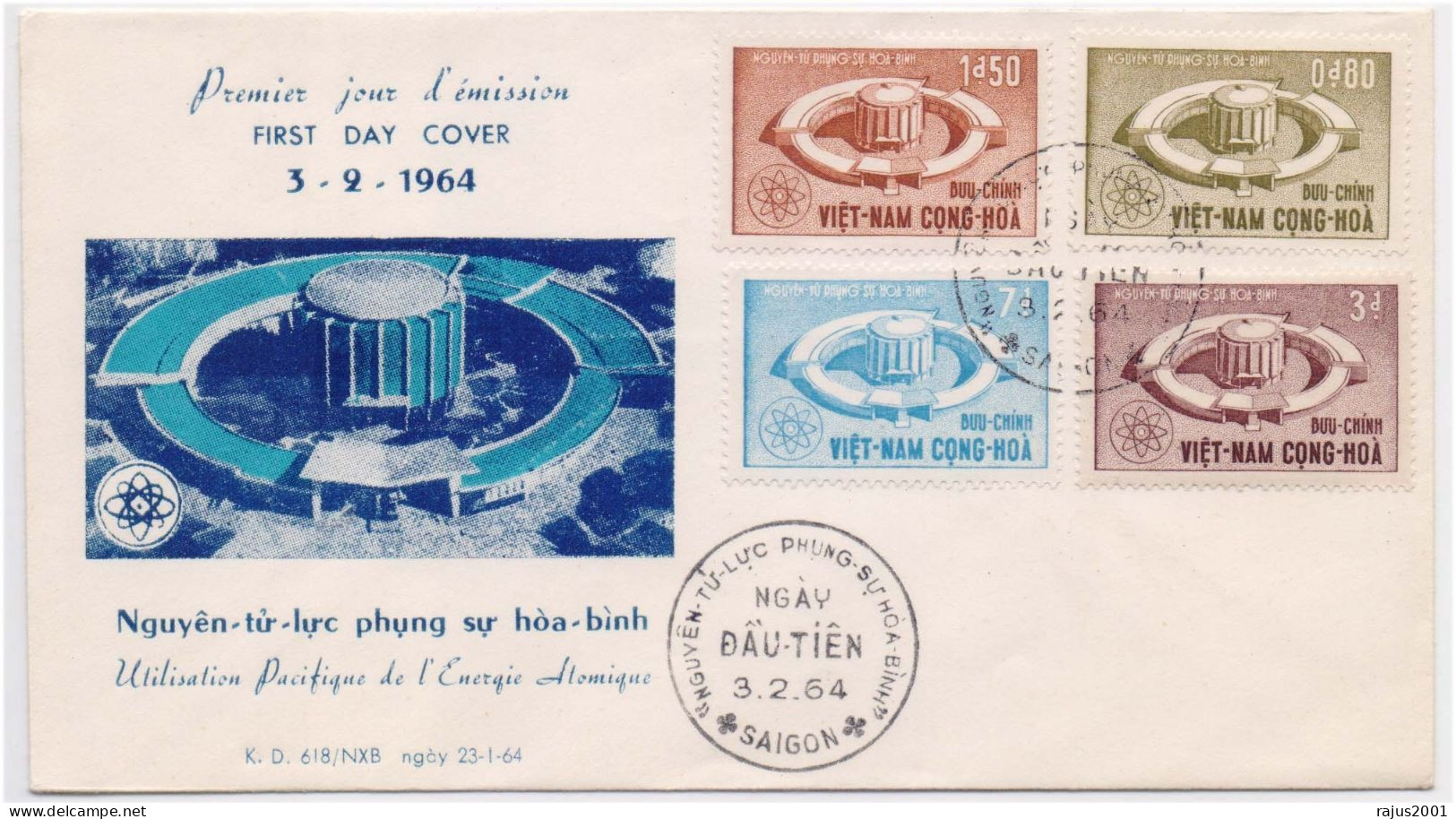 Peaceful Use Of Atomic Energy, Nuclear Power Plant Energy, Atom, Science, Energies, Vietnam FDC 1964 - Atome