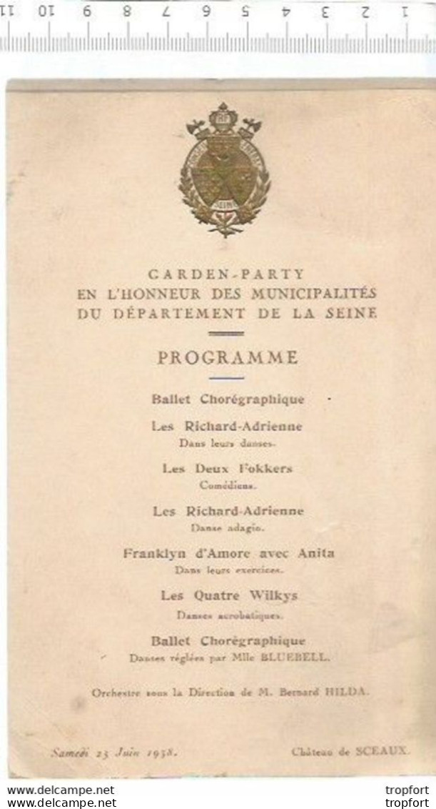 XF / Vintage // Old Program Theater // Rare Programme Théâtre CHATEAU DE SCEAUX GARDEN PARTY Cirque 1938 - Programma's