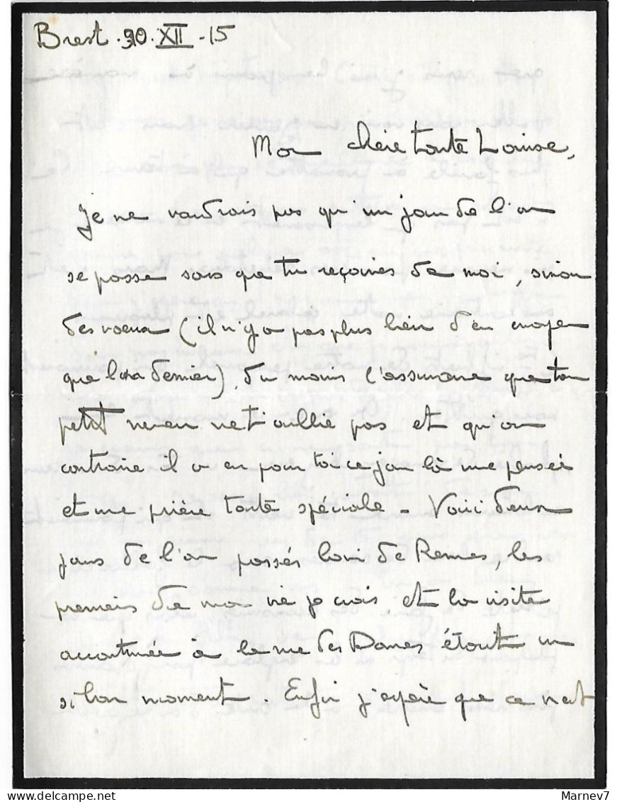 Lettre De BREST à RENNES - Commission De Contrôle Télégraphique - FM - Franchise Militaire - Cad Du 31 12 1915 - Lettres & Documents