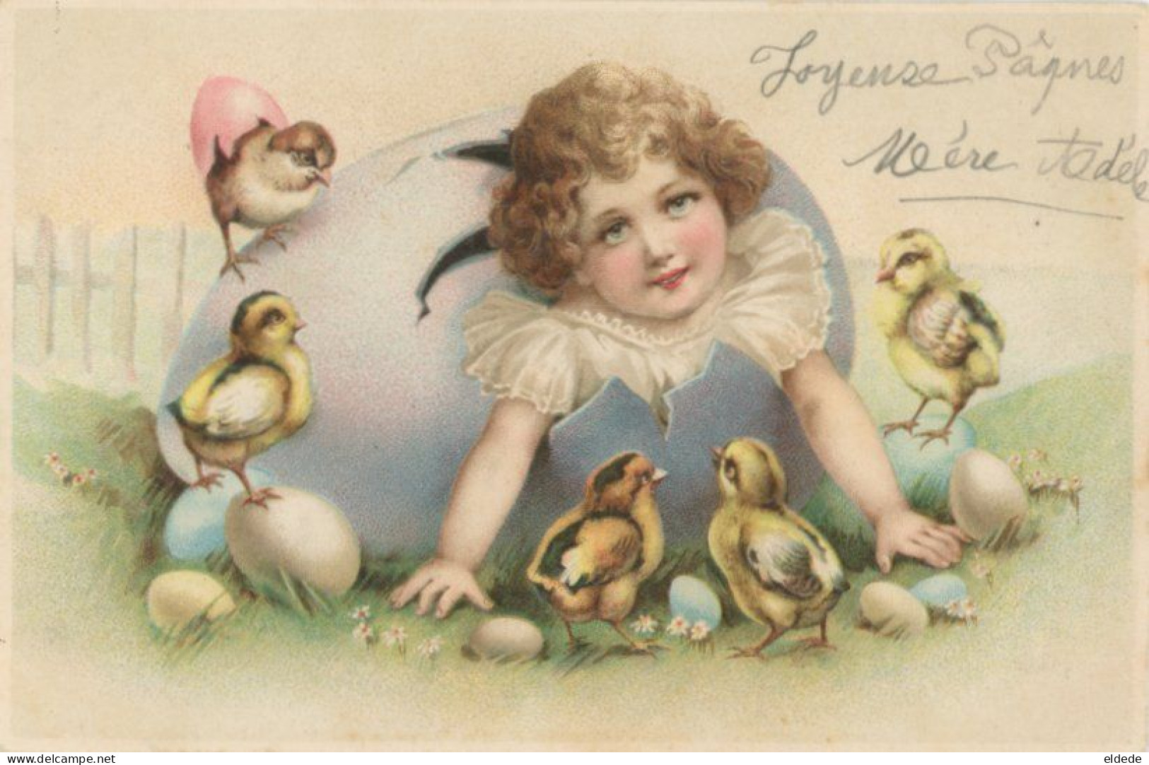 Embossed Surrealism Girl Out Of One Egg Easter Chicks Gaufrée Poussin Paques - Autres & Non Classés