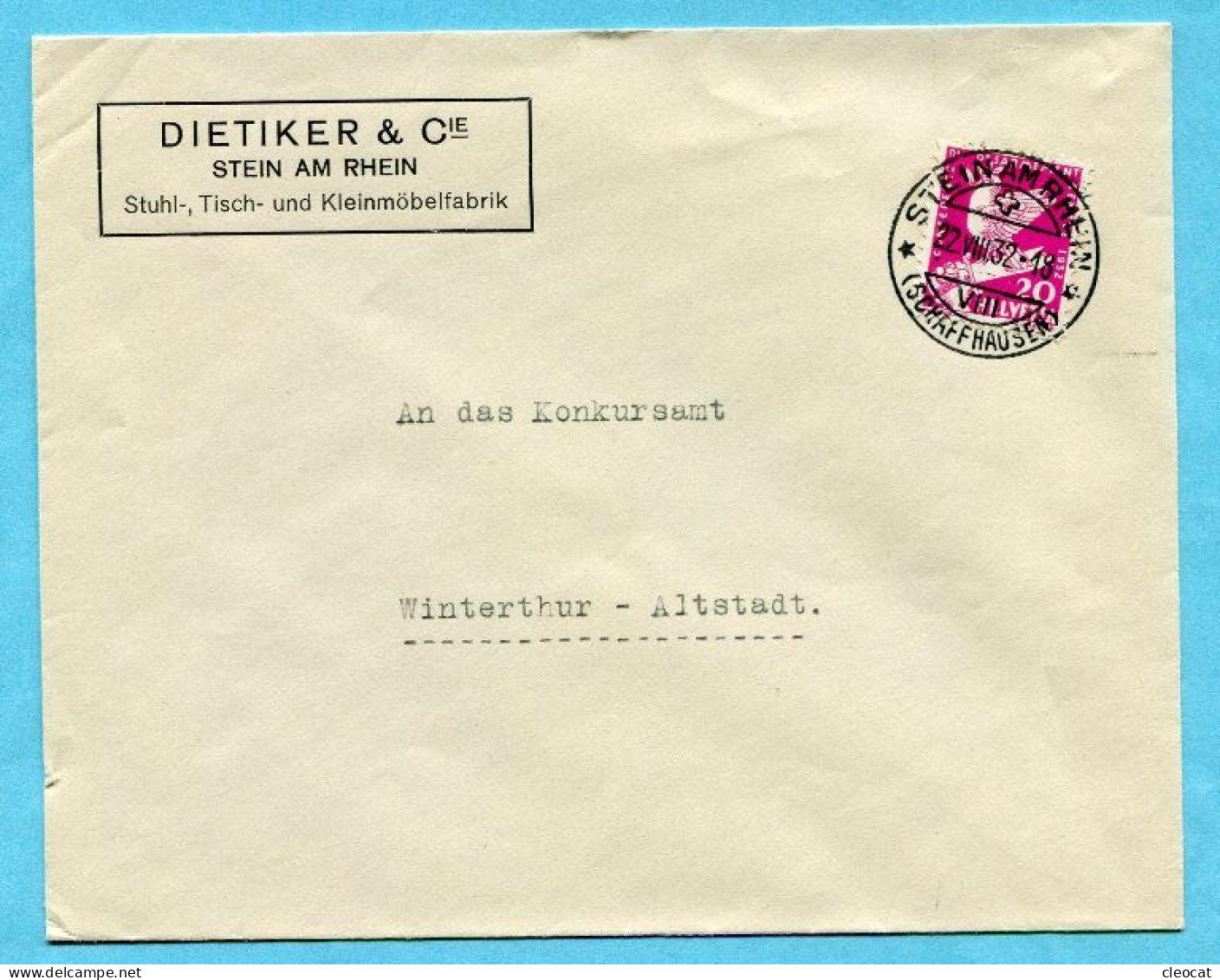 Brief Von Stein Am Rhein Nach Winterthur 1932 - Absender: Dietiker & Cie. - Covers & Documents