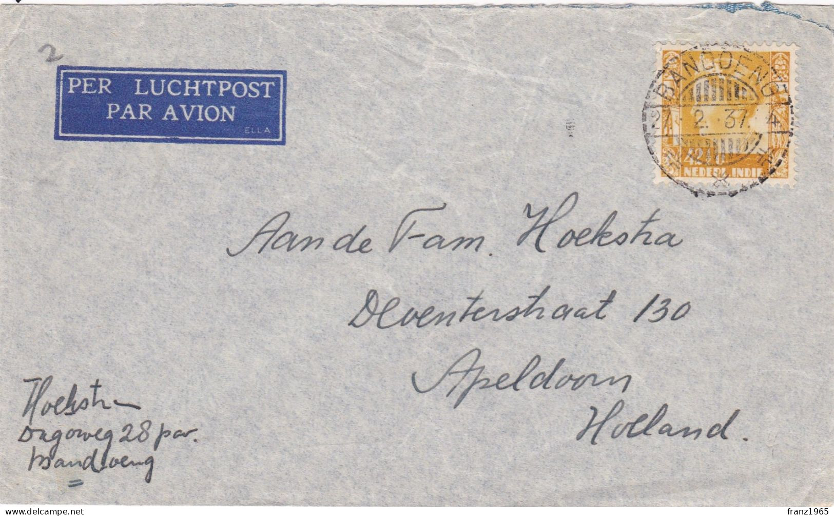 From Dutch East Indies To Netherlands - 1937 (Bandoeng) - Niederländisch-Indien