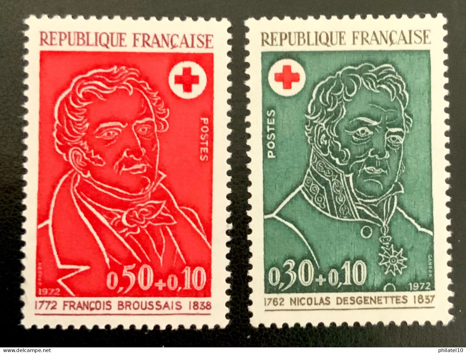 1972 FRANCE N 1735/36 CROIX ROUGE NICOLAS DESGENETTES - FRANÇOIS BROUSSAIS - NEUF* - Neufs