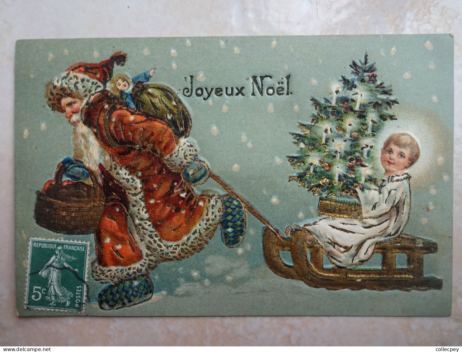 CPA GAUFREE Père Noel Santa Claus Tirant Une Luge Joyeux Noel - Santa Claus