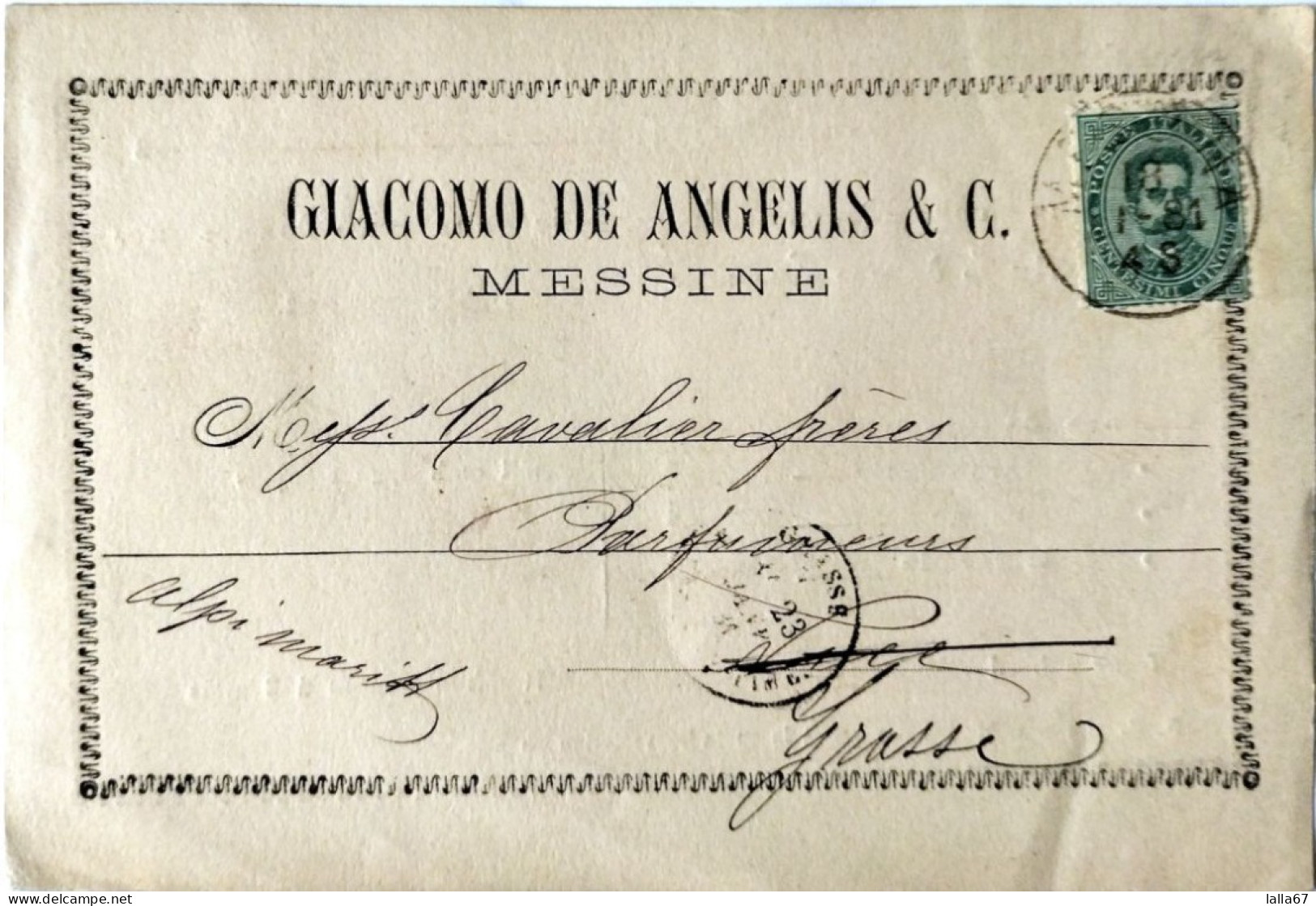 CARTOLINA COMMERCIALE FORMATO GRANDE ANNO 1881  GIACOMO DE ANGELIS N. 8006 - Messina
