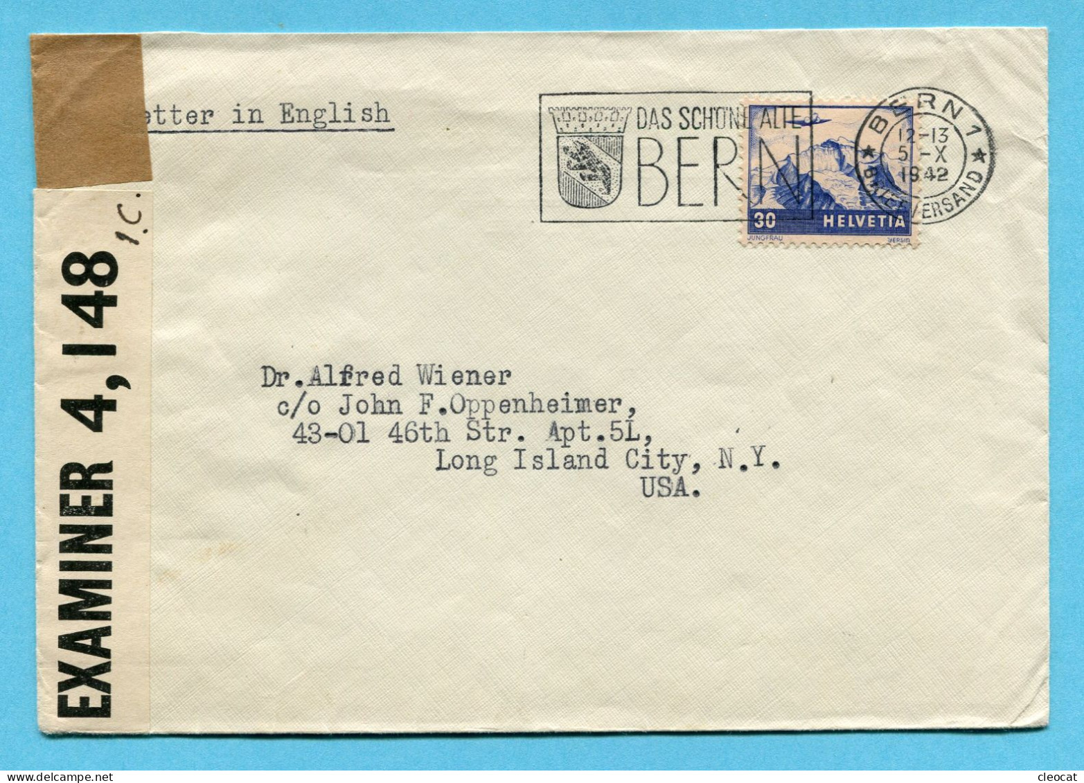 Zensurbrief Von Bern Nach Longs Island City (USA) 1942 - Briefe U. Dokumente