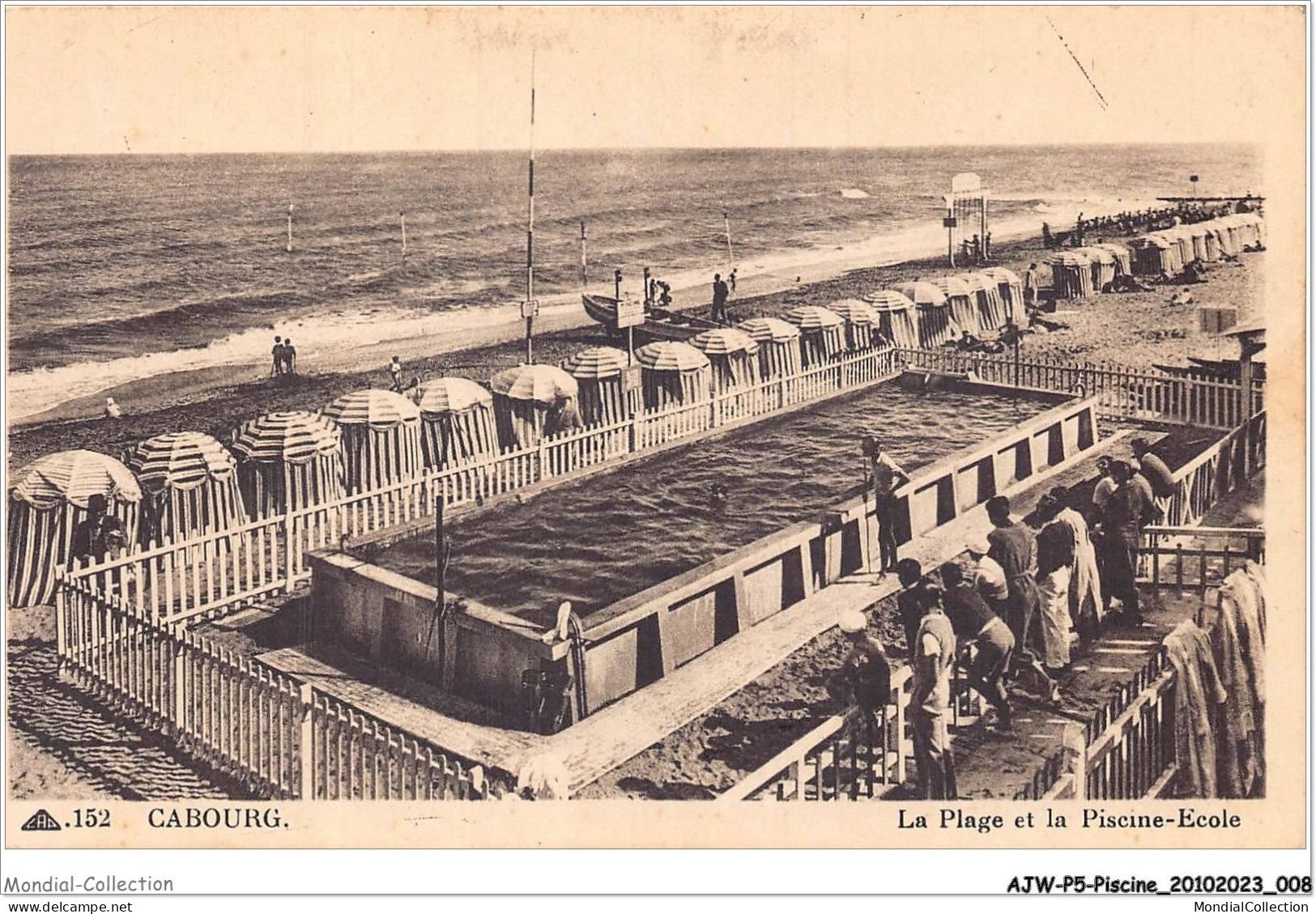 AJWP5-0439 - PISCINE - CABOURG - LA PLAGE ET LA PISCINE-ECOLE  - Autres & Non Classés