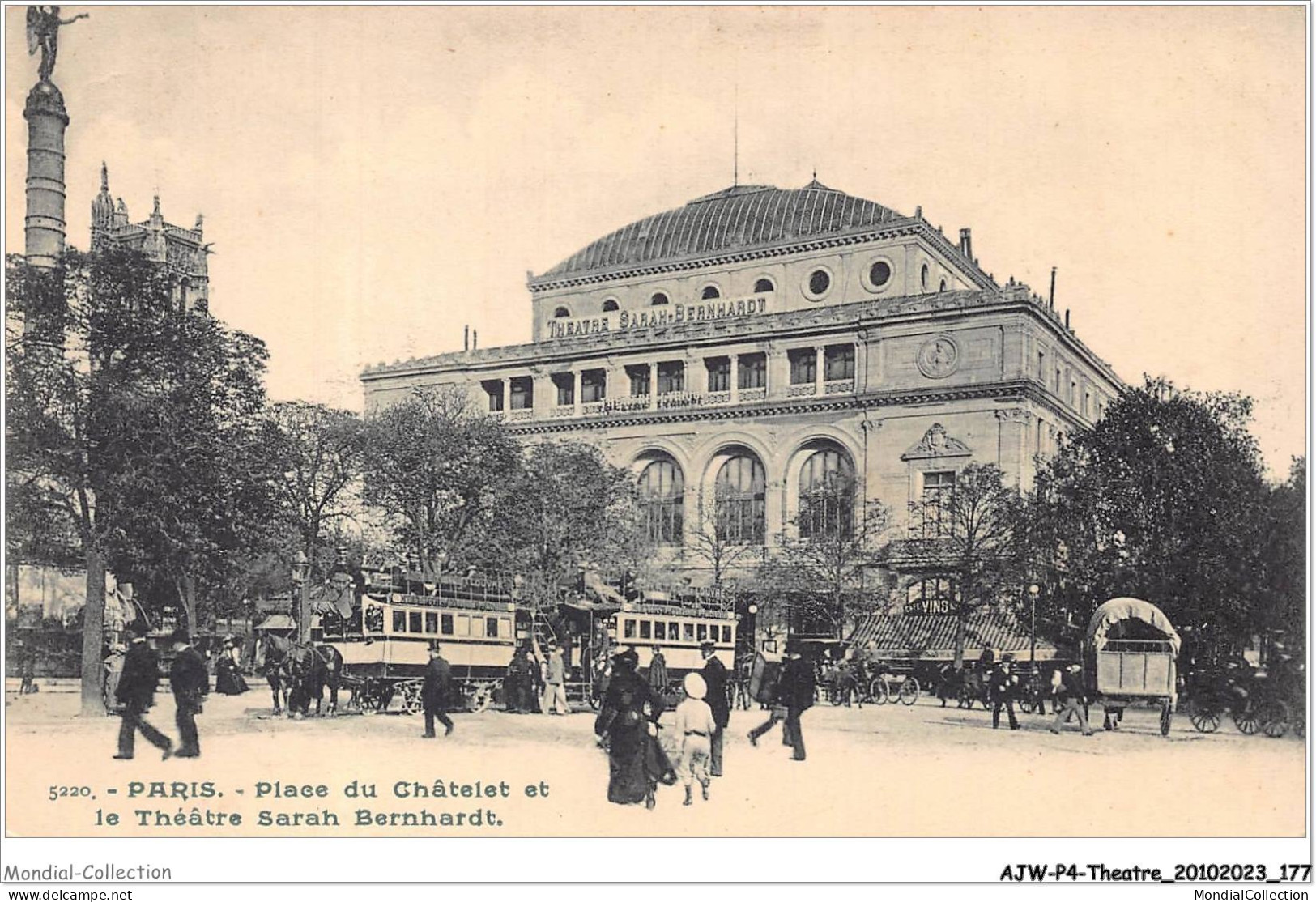 AJWP4-0418 - THEATRE - PARIS - PLACE DU CHATELET ET LE THEATRE SARAH BERNHARDT  - Theatre