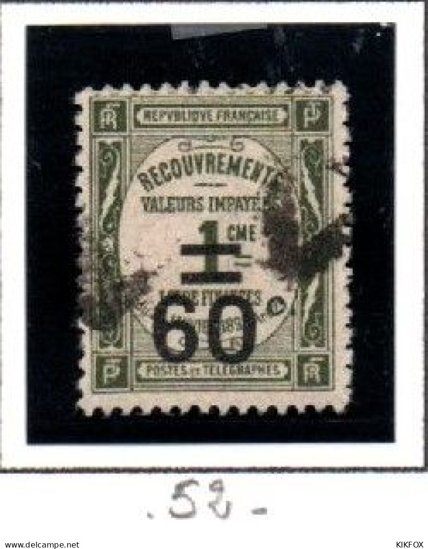FRANCE ,FRANKREICH , 1926 ,  MI  54,  YT  52, TAXE,  60 C A 1 Fr, PERCEVOIR OBLITERES, GESTEMPELT - 1859-1959 Afgestempeld