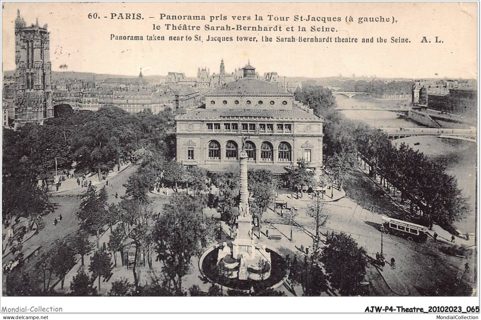 AJWP4-0362 - THEATRE - PARIS - PANORAMA PRIS VERS LA TOUR ST-JACQUES - LE THEATRE SARAH-BERNHARDT ET LA SEINE  - Théâtre