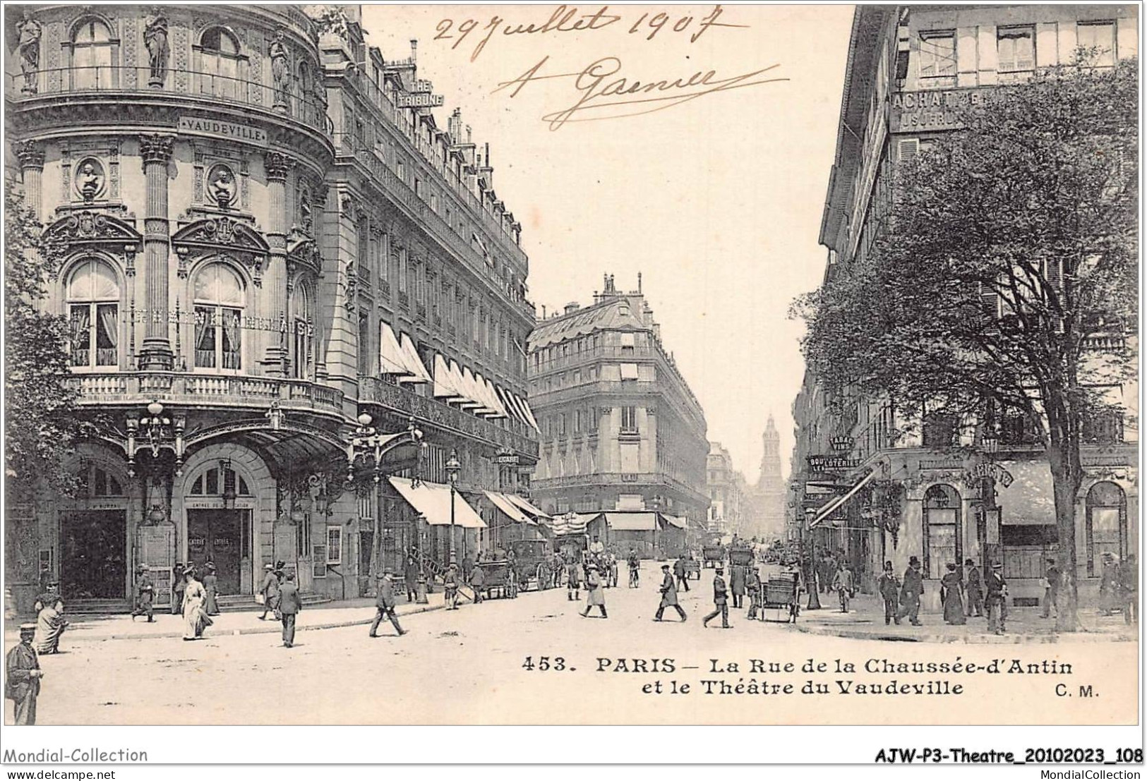 AJWP3-0283 - THEATRE - PARIS - LA RUE DE LA CHAUSSEE D'ANTIN ET LE THEATRE DU VAUDEVILLE  - Theater