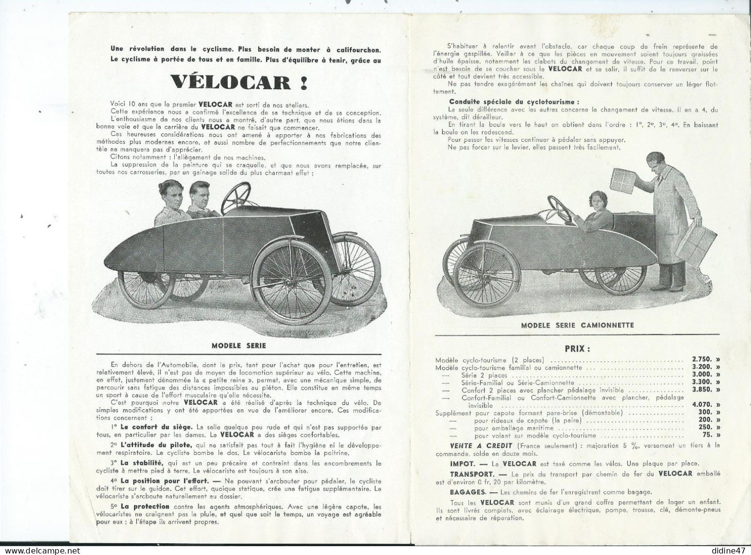 DEPLIANT - LE VELOCAR  - Établissement Ch. MOCHET - PUTEAUX - KFZ