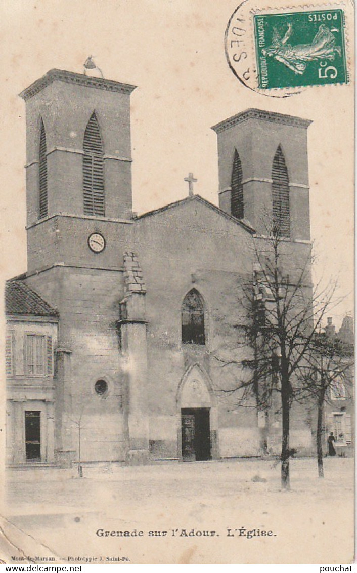 XXX -(40) GRENADE SUR L' ADOUR - L' EGLISE - PHOT. J. SAINT PE , MONT DE MARSAN - 2 SCANS - Otros & Sin Clasificación