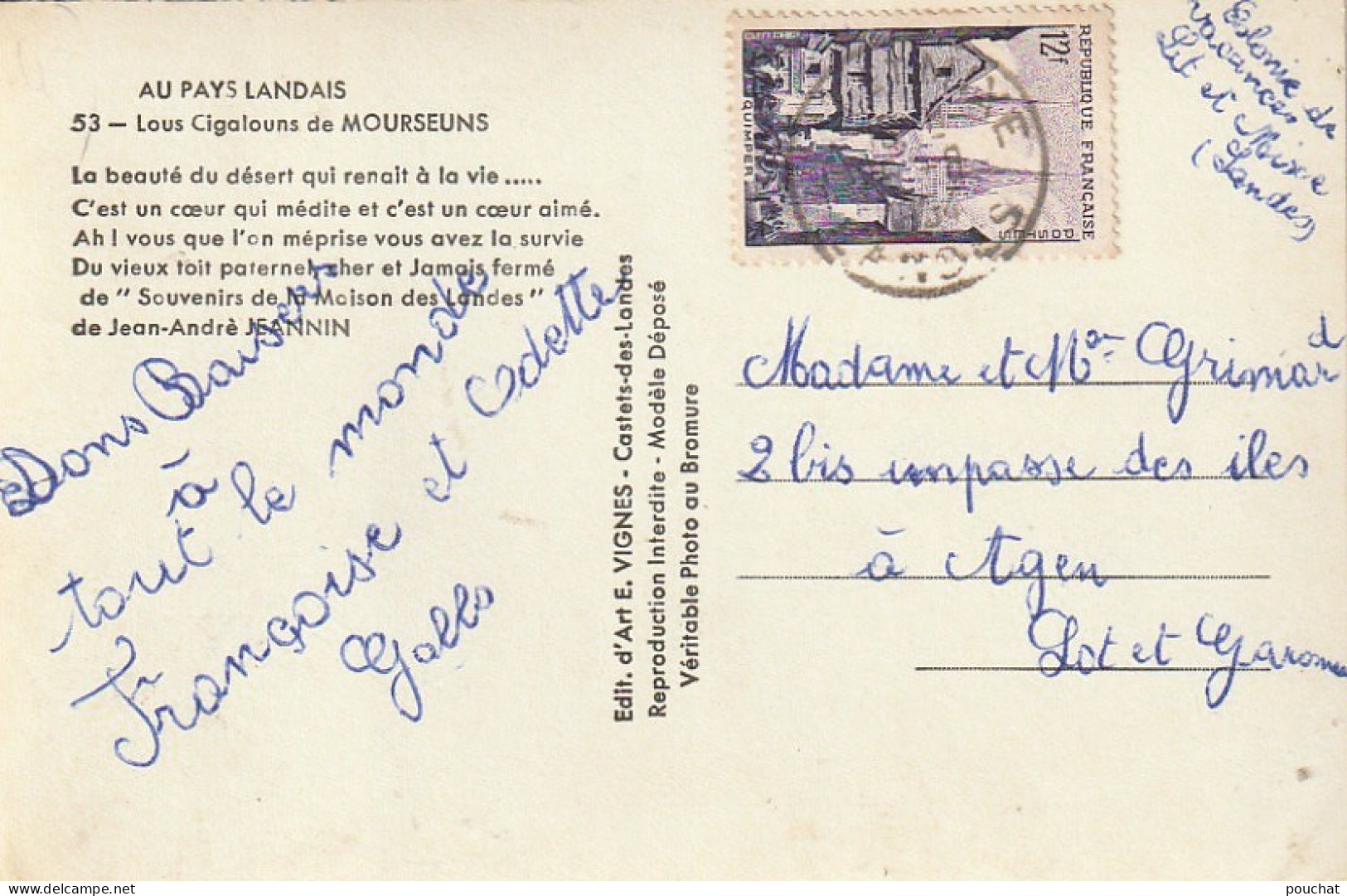 XXX -(40) MORCENX - AU PAYS LANDAIS - LOUS CIGALOUNS DE MOURSEUNS - ECHASSIERS - EDIT. D' ART VIGNES , CASTETS - Morcenx