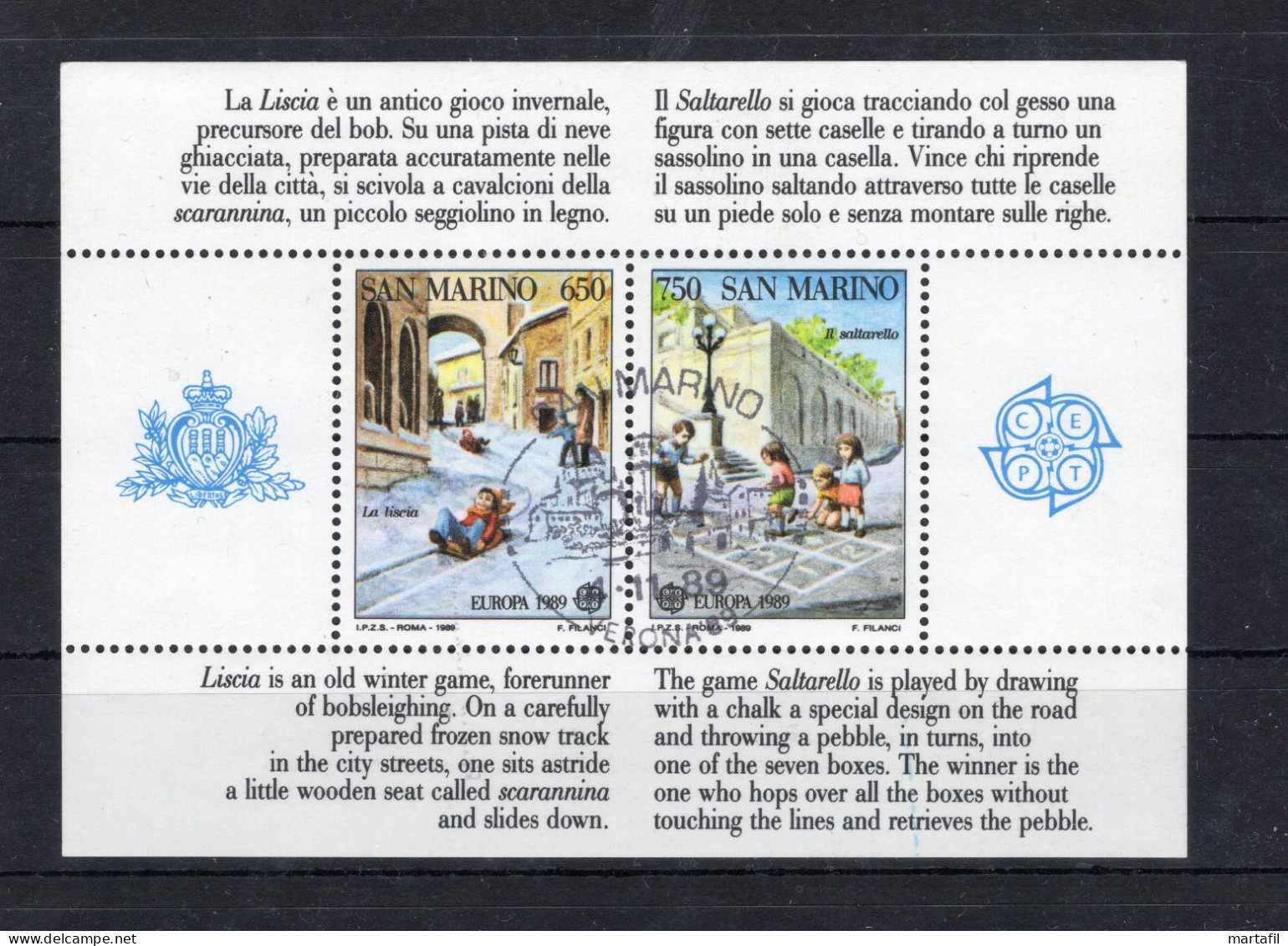 1989 SAN MARINO BF 32 USATO Europa - Hojas Bloque