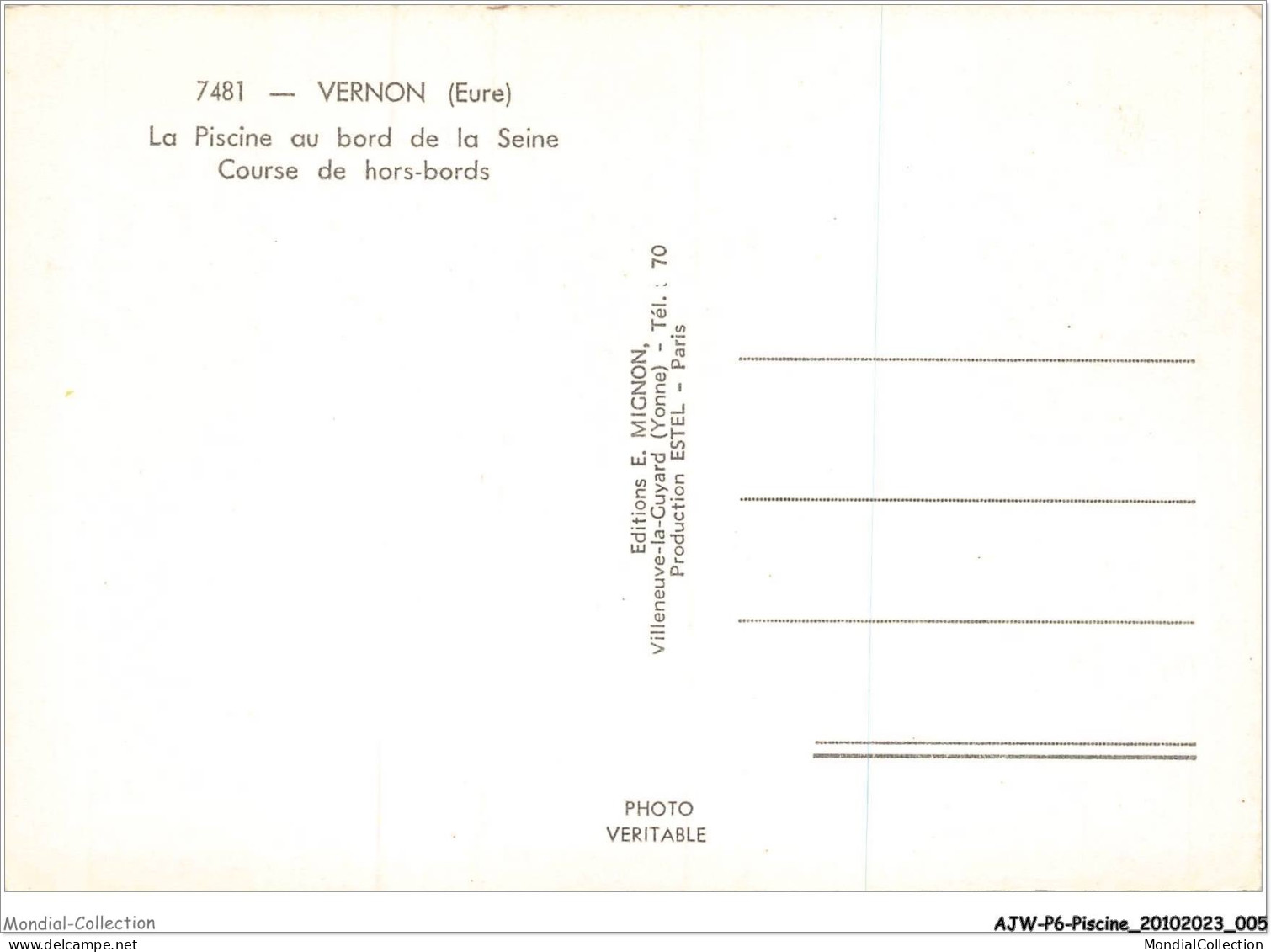 AJWP6-0544 - PISCINE - VERNON - LA PISCINE AU BORD DE LA SEINE - COURSE DE HORS-BORDS  - Andere & Zonder Classificatie