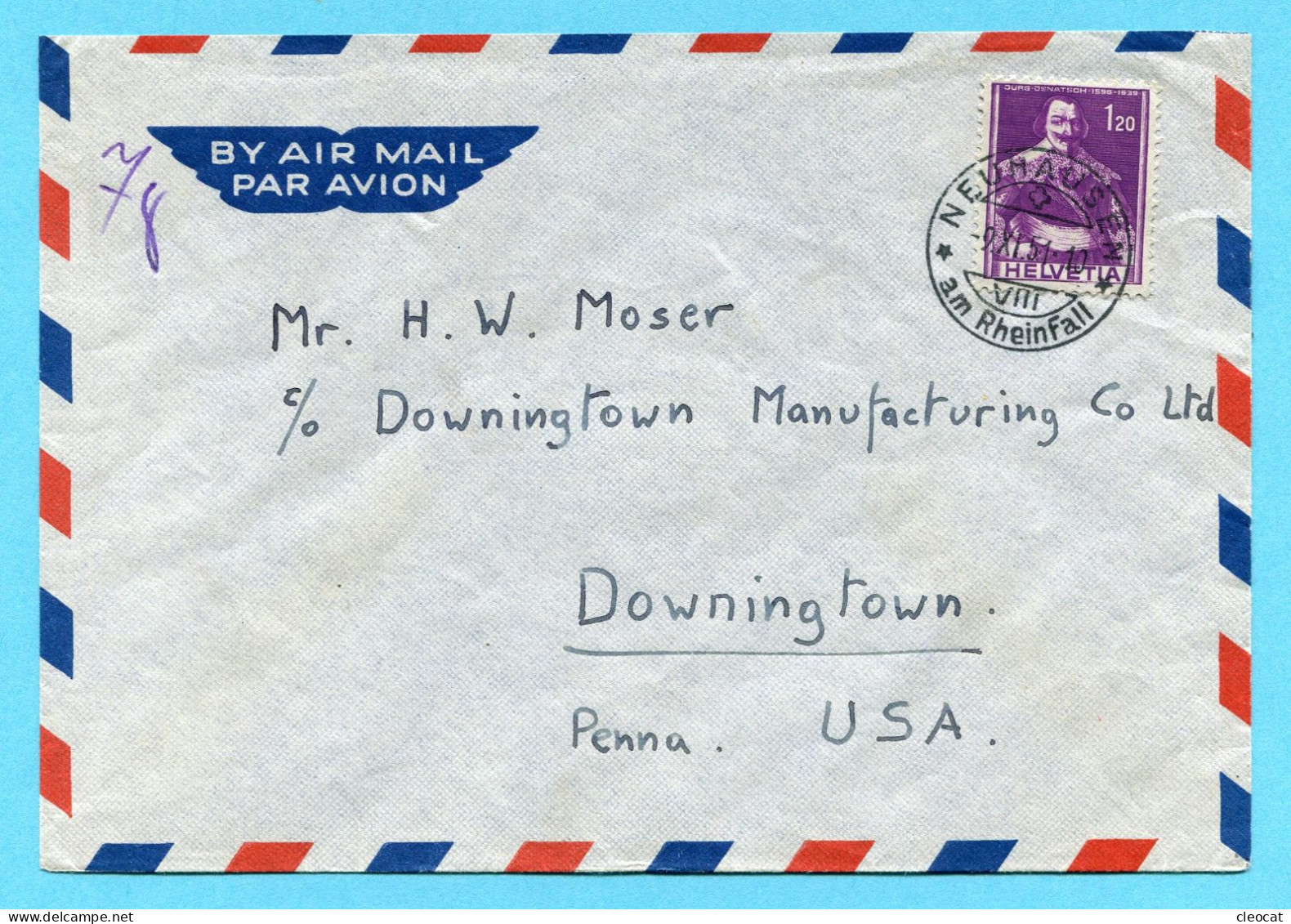 Brief Von Neuhausen Nach Downingtown (USA) 1951 - Lettres & Documents