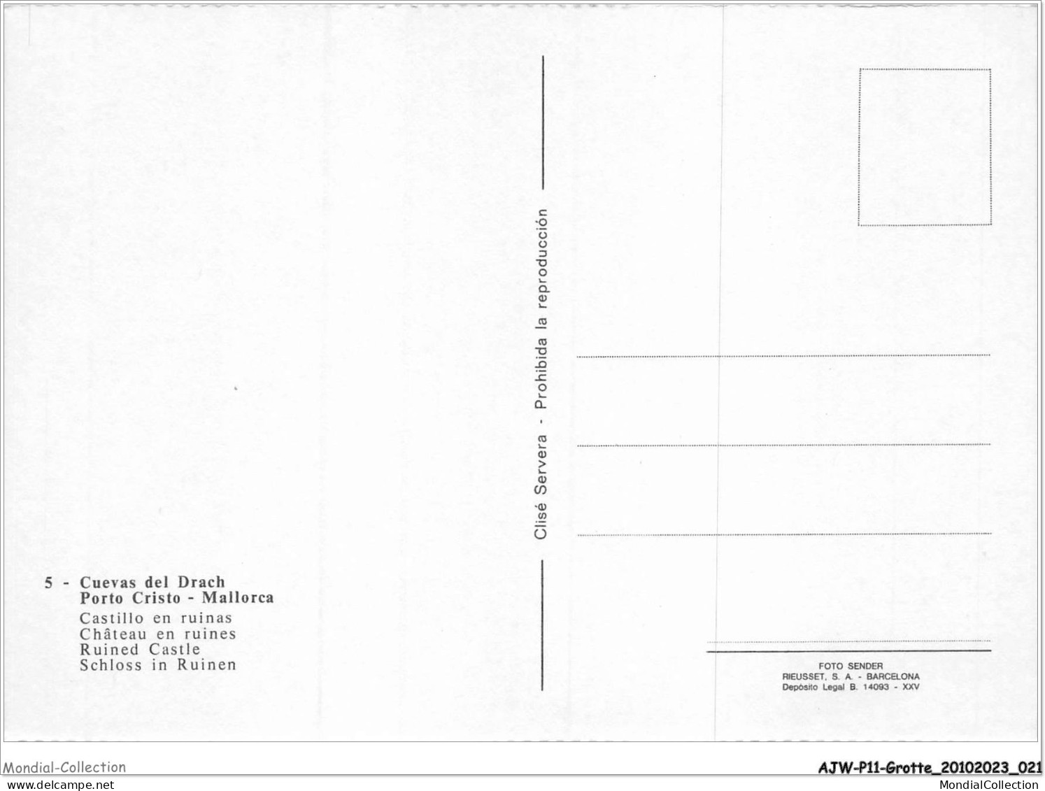 AJWP11-1050 - GROTTE - PORTO CRISTO - MALLORCA - CHÂTEAU EN RUINES  - Andere & Zonder Classificatie